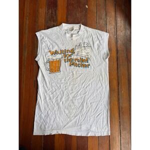 Vintage Screen Stars 80s Waiting for the Relief Pitcher Muscle Tee White Mens M